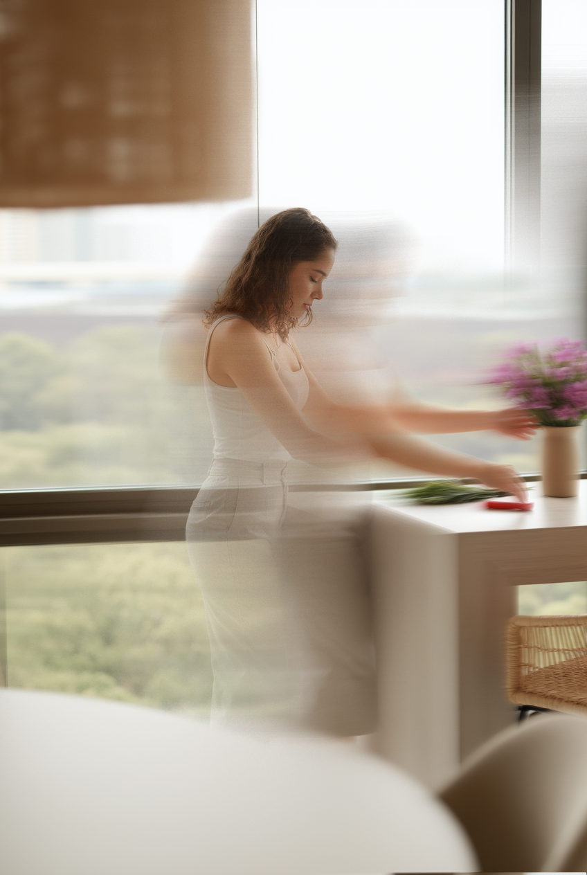 Arquiteta organizando a pós produção do ambiente